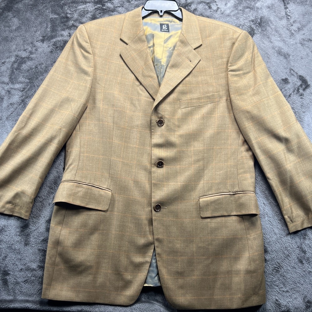 Italian Wool‎ Blazer 42R Gardeur Fratelli Tallia Di Delfino Tan Windowpane